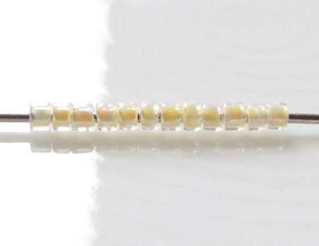Picture of Cylinder beads, size 11/0, Treasure, opaque lemon yellow-lined, rainbow crystal, 5 grams