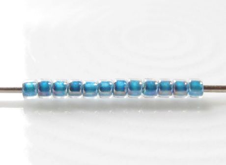 Image de Perles cylindrique, taille 11/0, Treasure, doublé bleu denim, cristal arc-en-ciel, 5 grammes