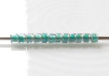 Image de Perles cylindrique, taille 11/0, Treasure, doublé vert sarcelle, bleu saphir clair, finition arc-en-ciel, 5 grammes