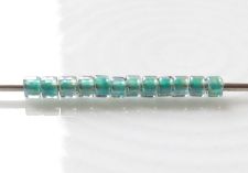 Picture of Cylinder beads, size 11/0, Treasure, teal green-lined, light sapphire blue rainbow finishing, 5 grams