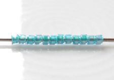 Image de Perles cylindrique, taille 11/0, Treasure, doublé turquoise, bleu saphir clair, finition arc-en-ciel, 5 grammes